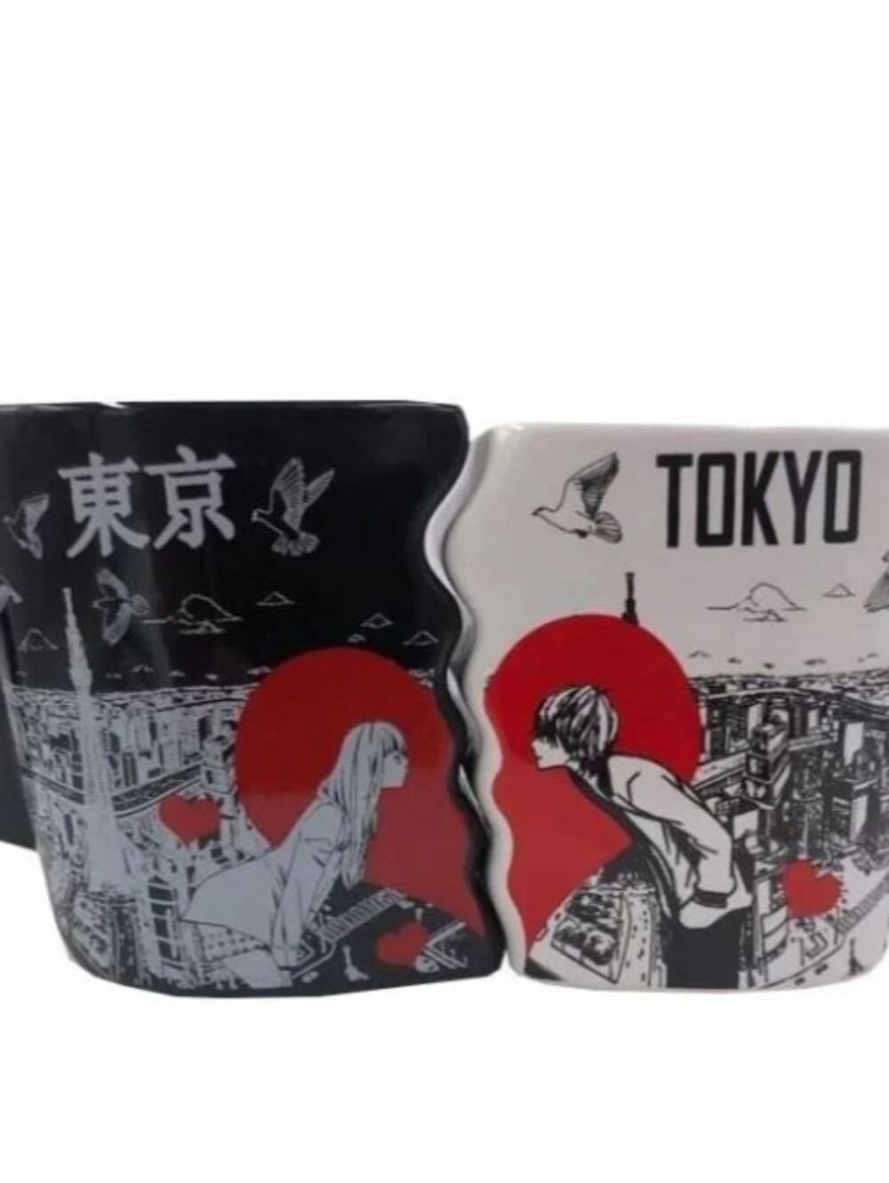 Tokyo Couple Ceramic Mug Set - Black, White & Red